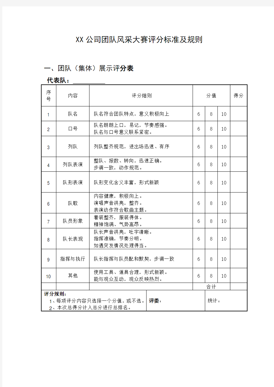 集体风采展示评分标准