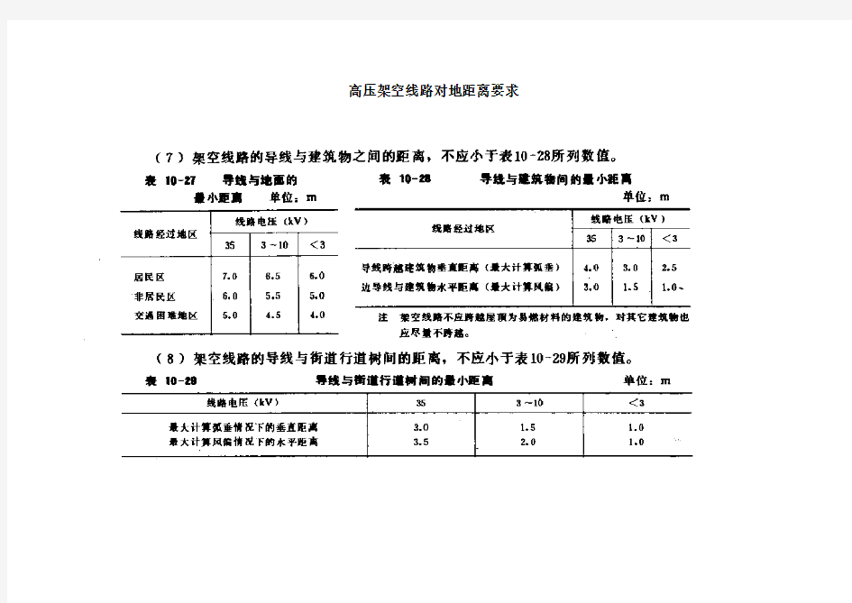 高压架空电缆对地安全距离(摘录整理)