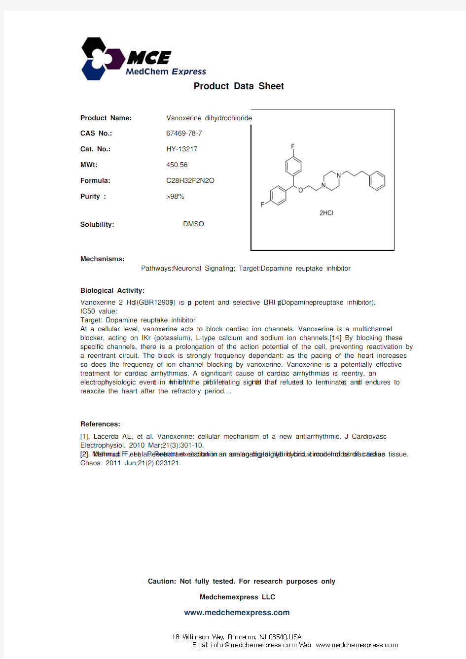 Vanoxerine dihydrochloride_67469-78-7_DataSheet_MedChemExpress