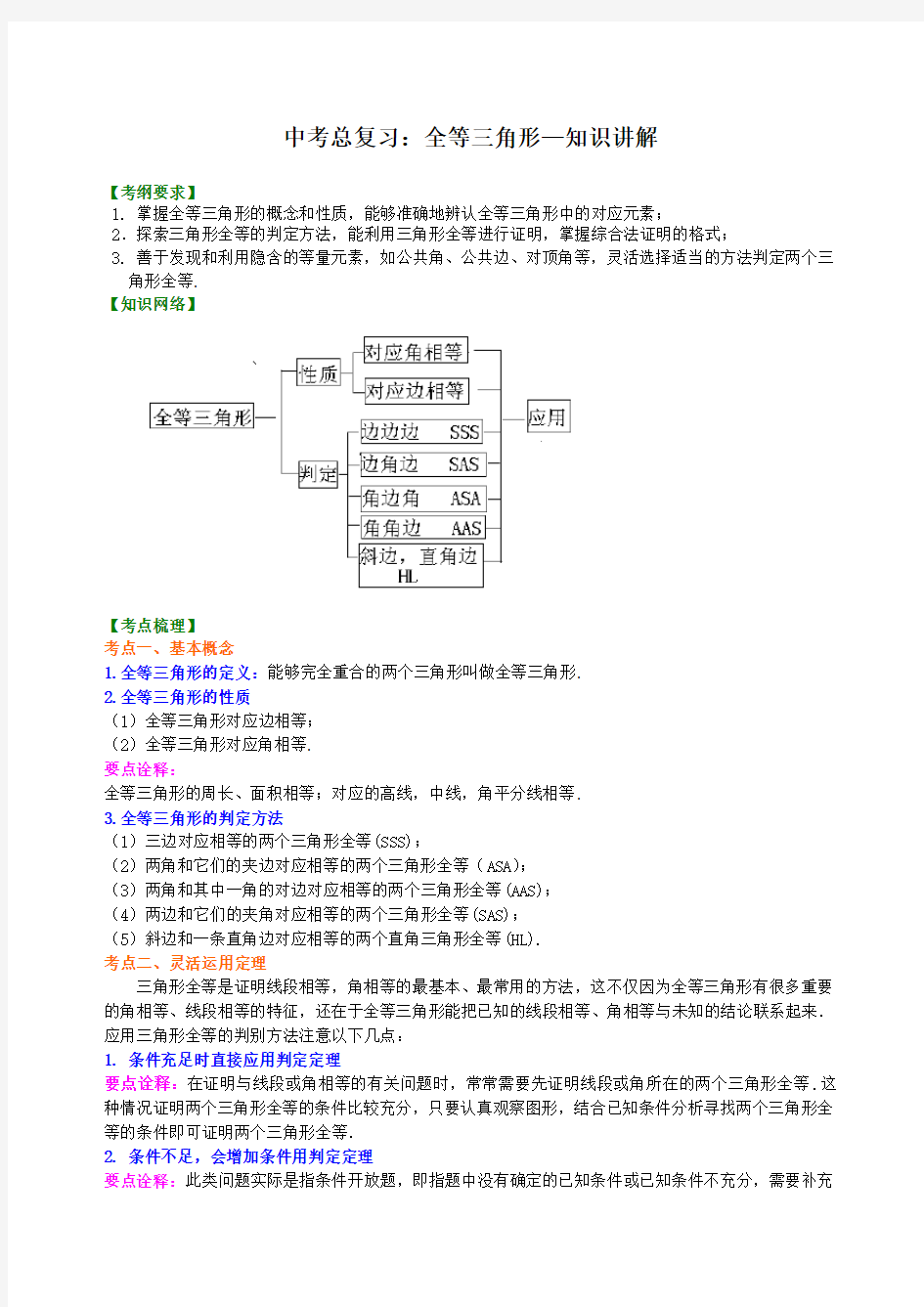 中考总复习：全等三角形--知识讲解