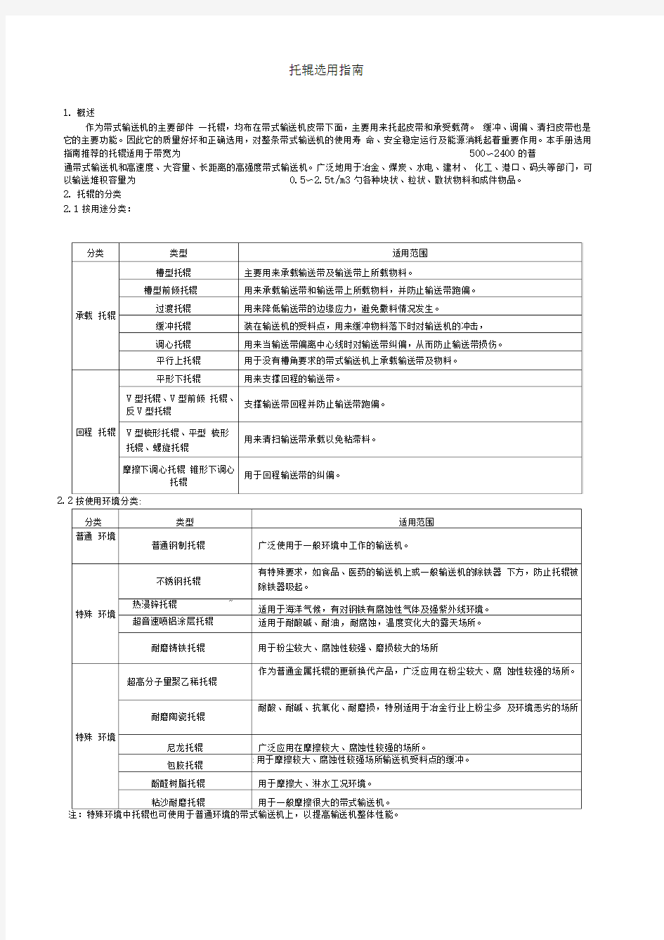 托辊选用指南