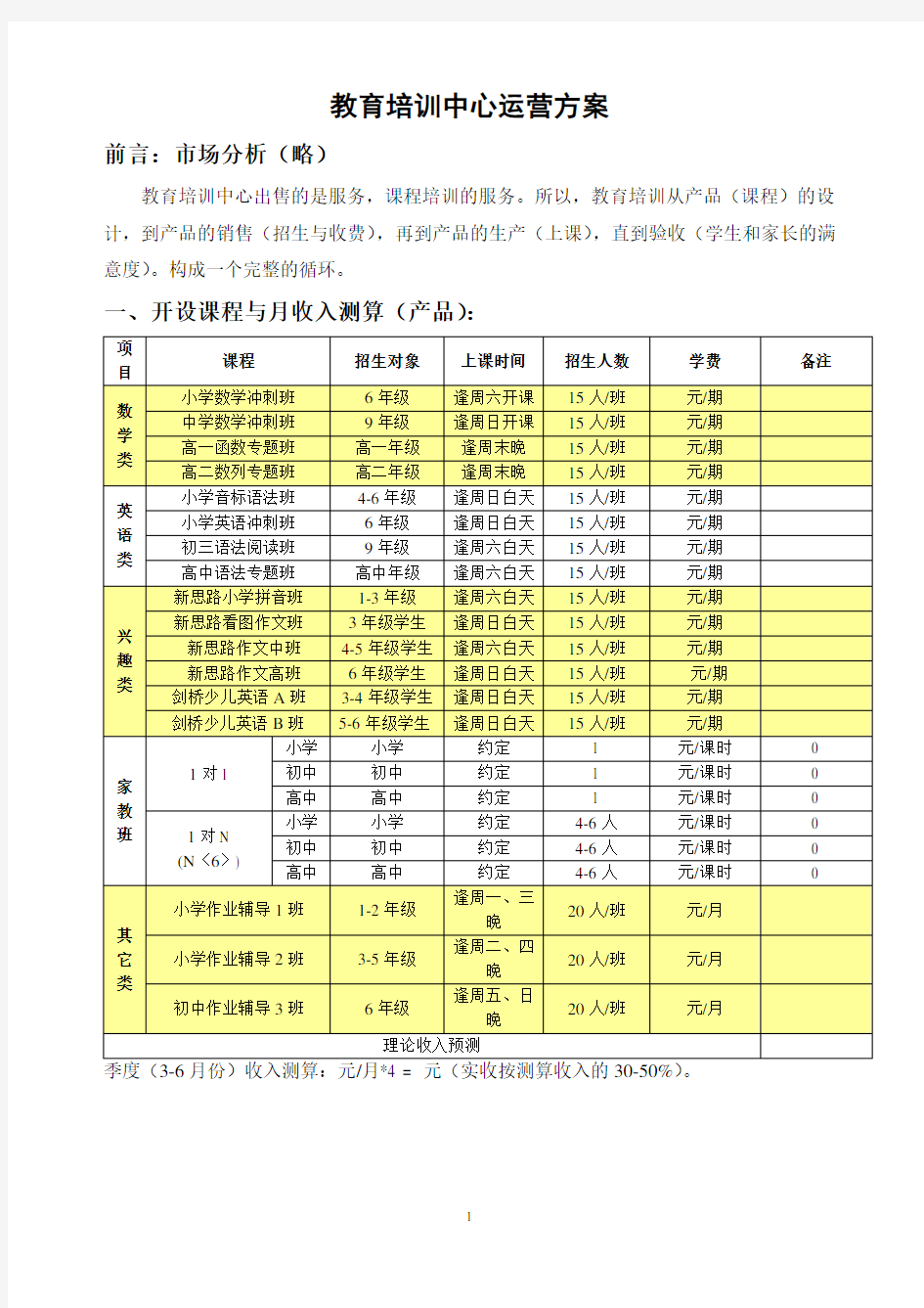 教育培训中心运营方案参考