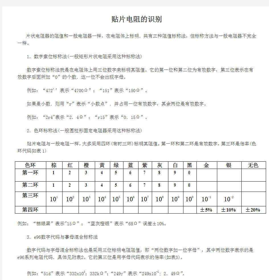 贴片电阻代码表