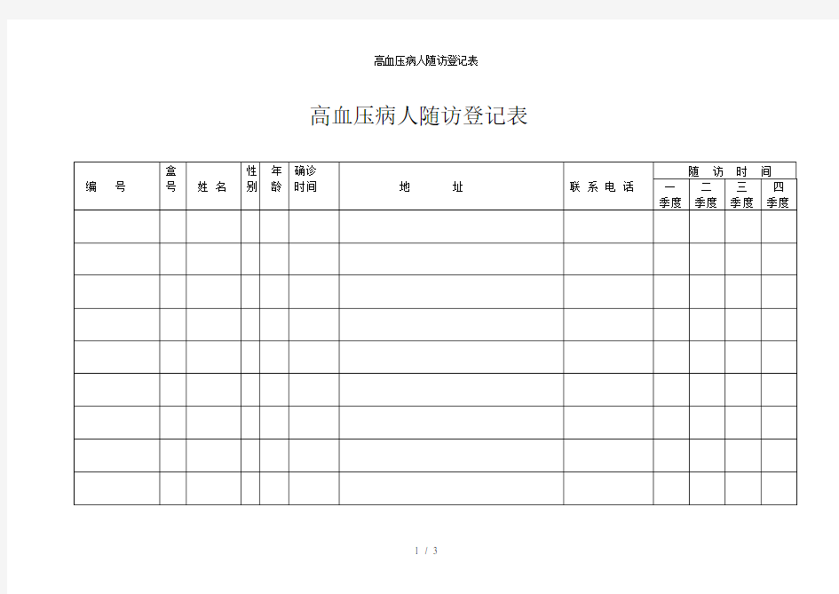 高血压病人随访登记表