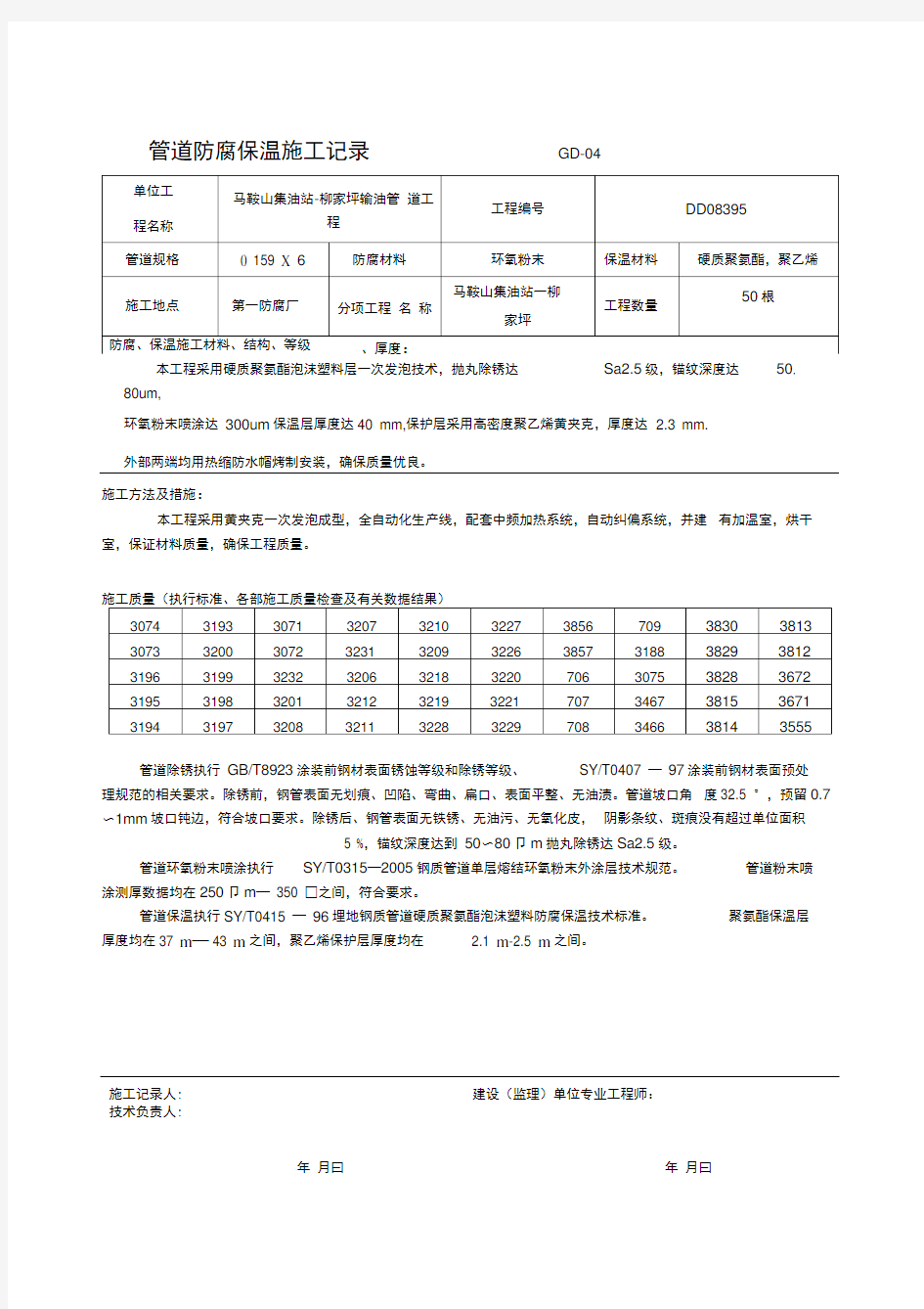 管道防腐保温记录