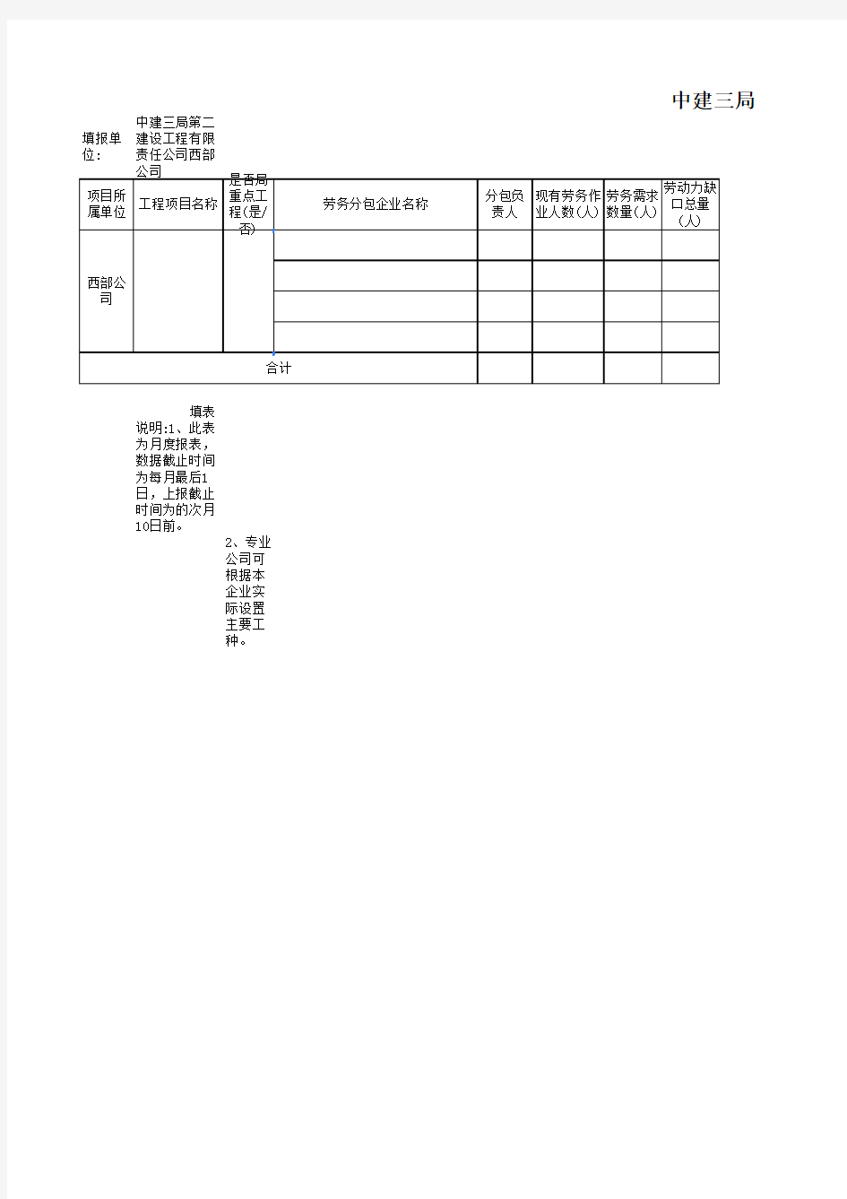 2015年劳务分包统计报表(样表,4月起按此表)