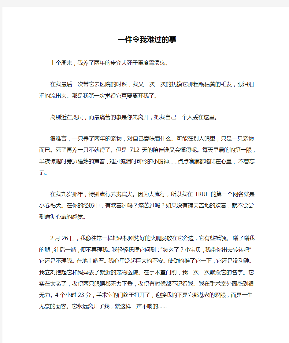 六年级作文：一件令我难过的事作文600字