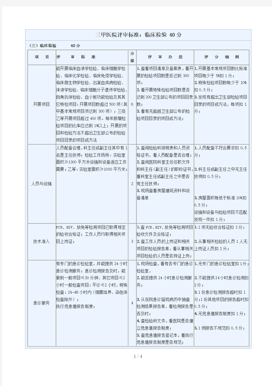 三甲医院评审标准