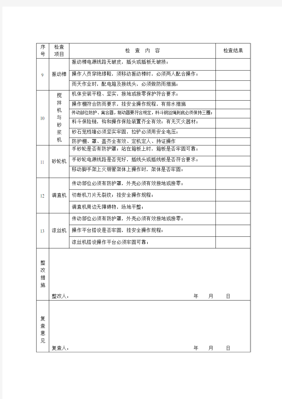 中小型机械设备检查记录表1