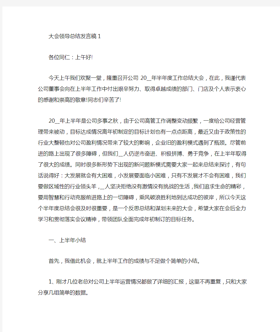 大会领导总结发言稿