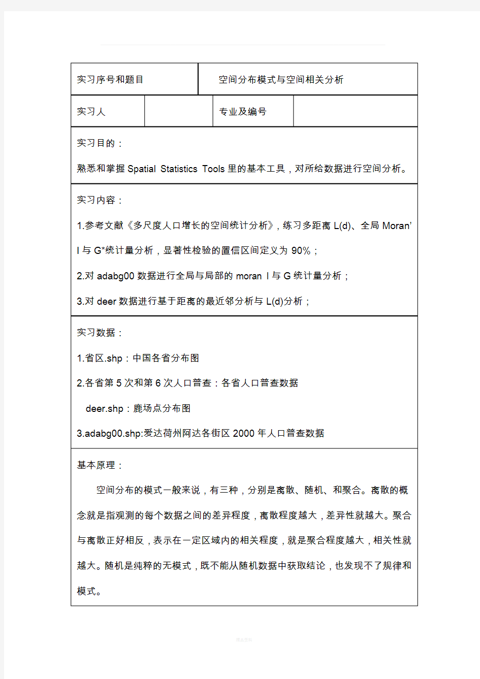 空间分布模式与空间相关分析