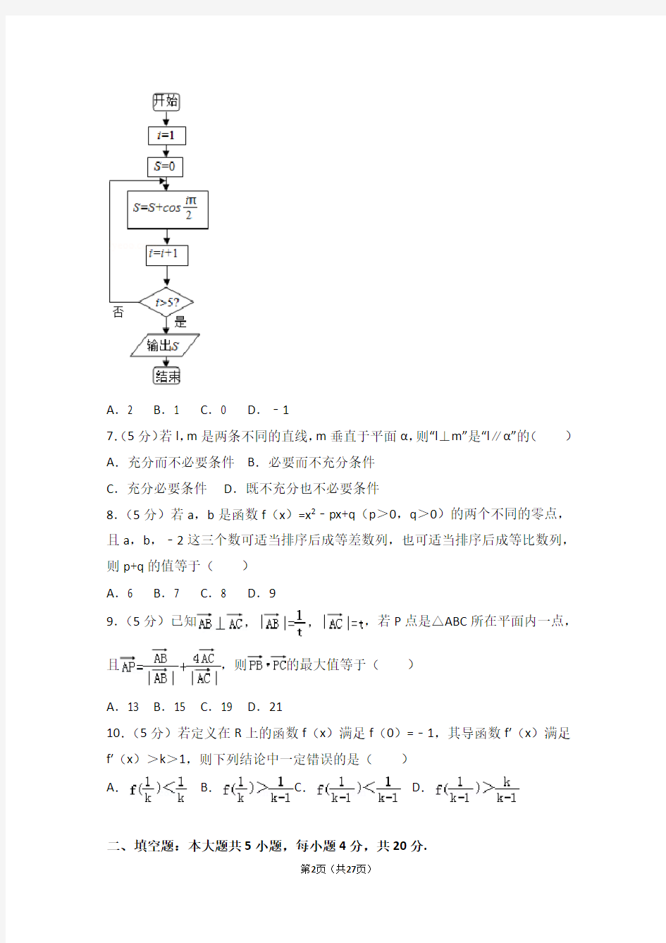 2015年福建省高考数学试卷理科