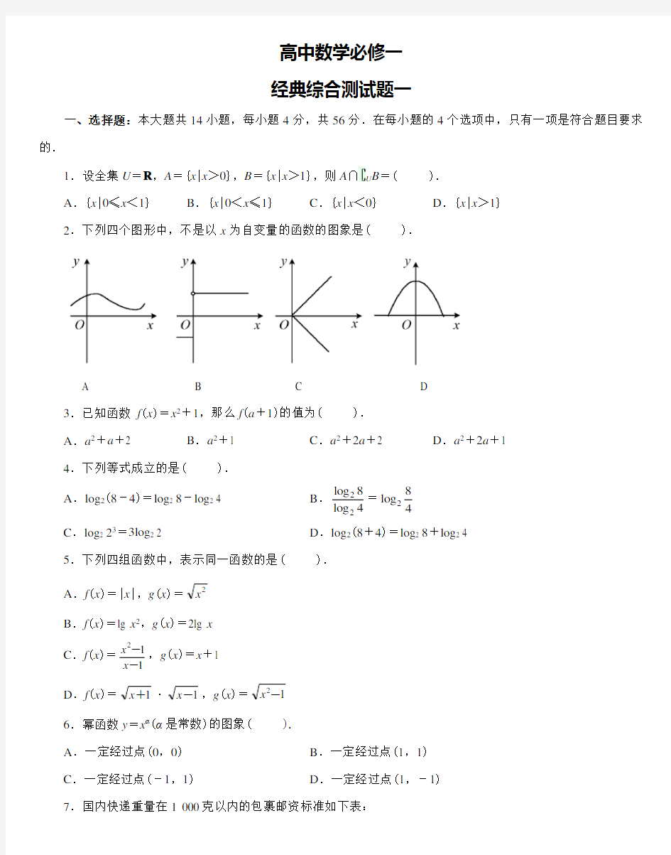 高中数学必修一经典综合测试题一含视频.1