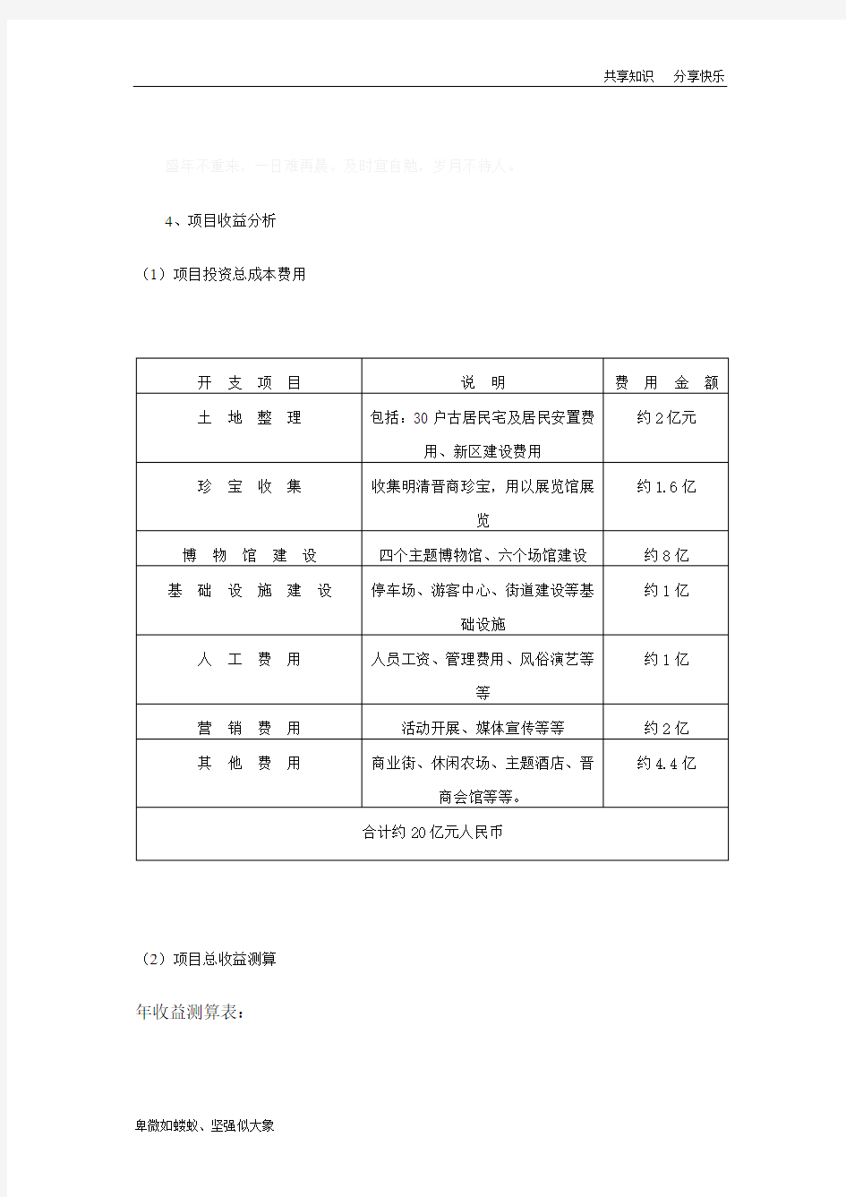 项目收益分析