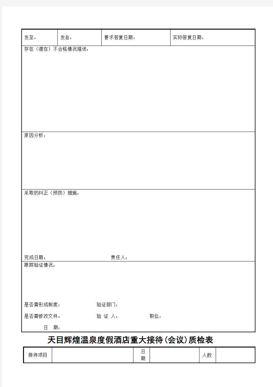 酒店质检部表格文档