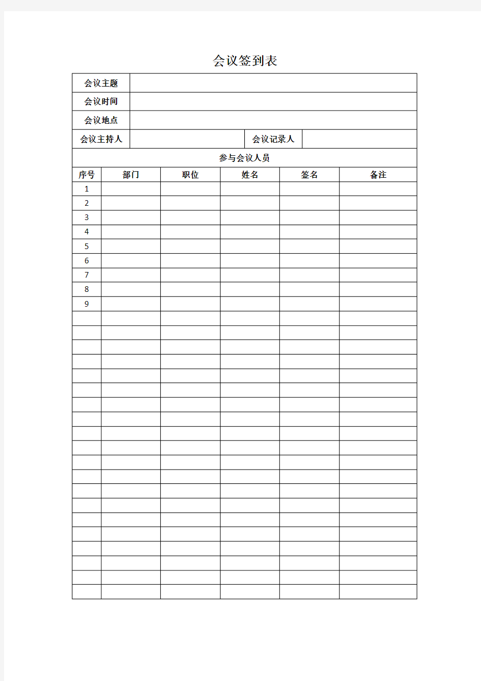 (完整版)会议签到表+会议纪要表