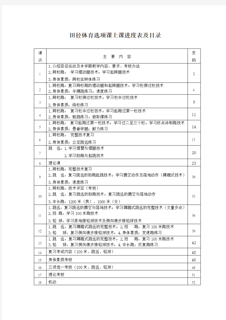 高中体育课田径教案