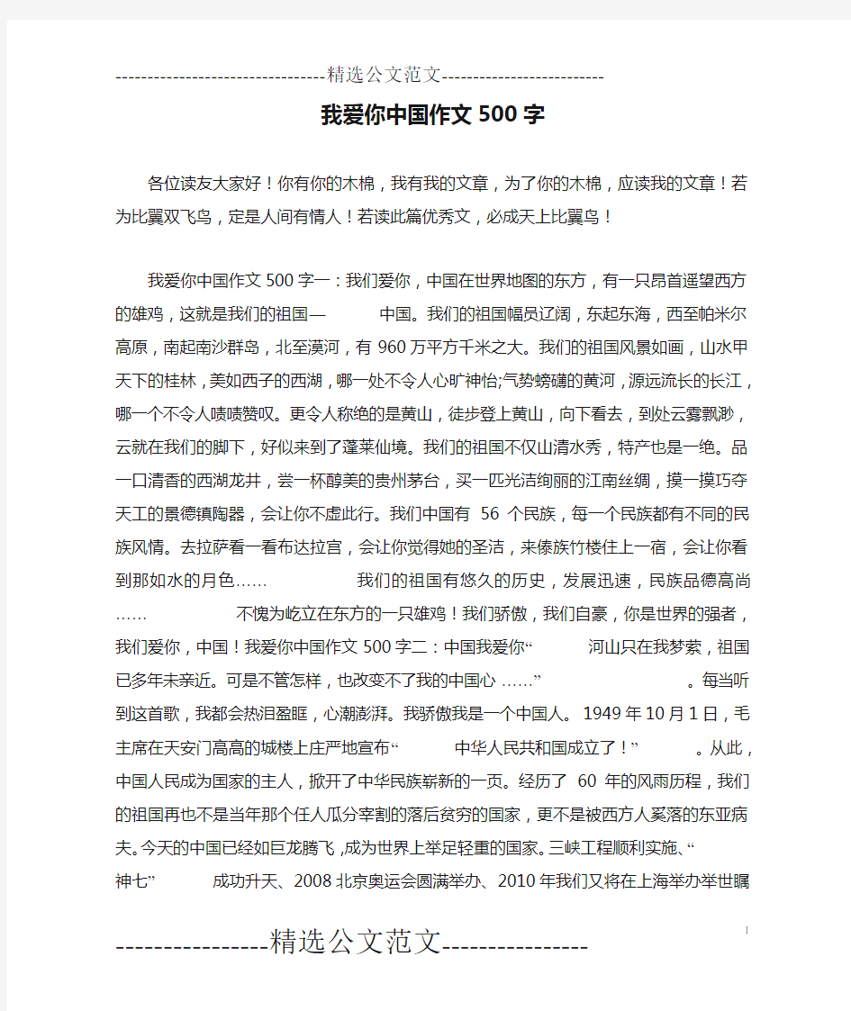 我爱你中国作文500字