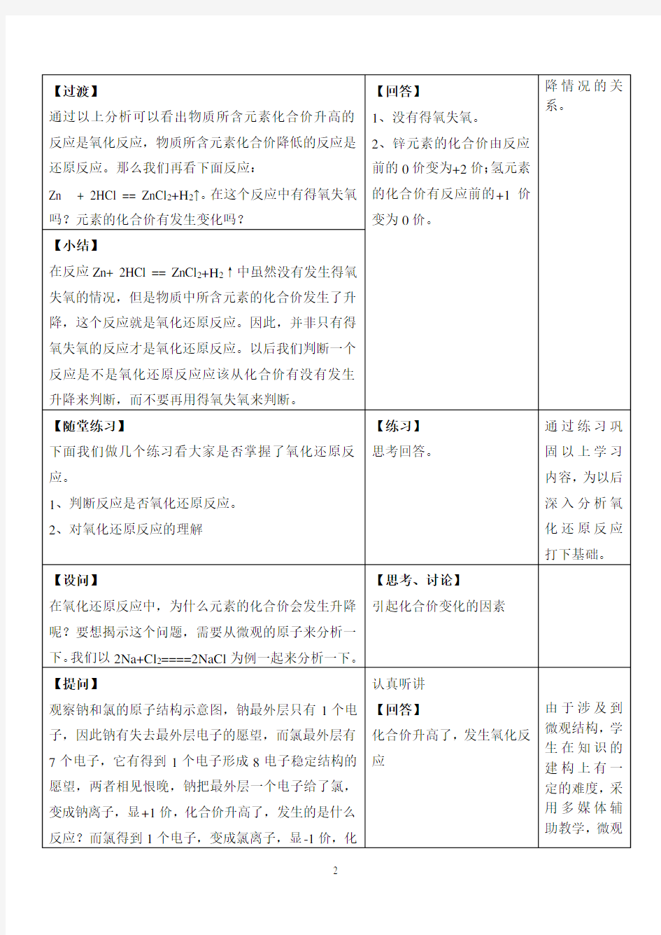 优质课--氧化还原反应   教案