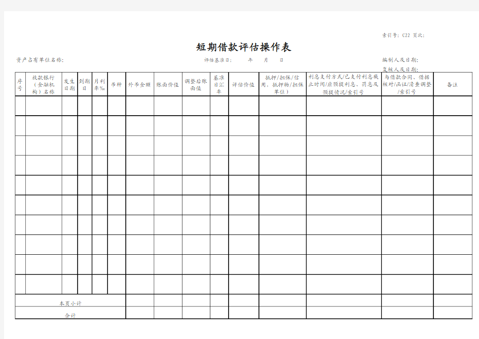短期借款评估操作表