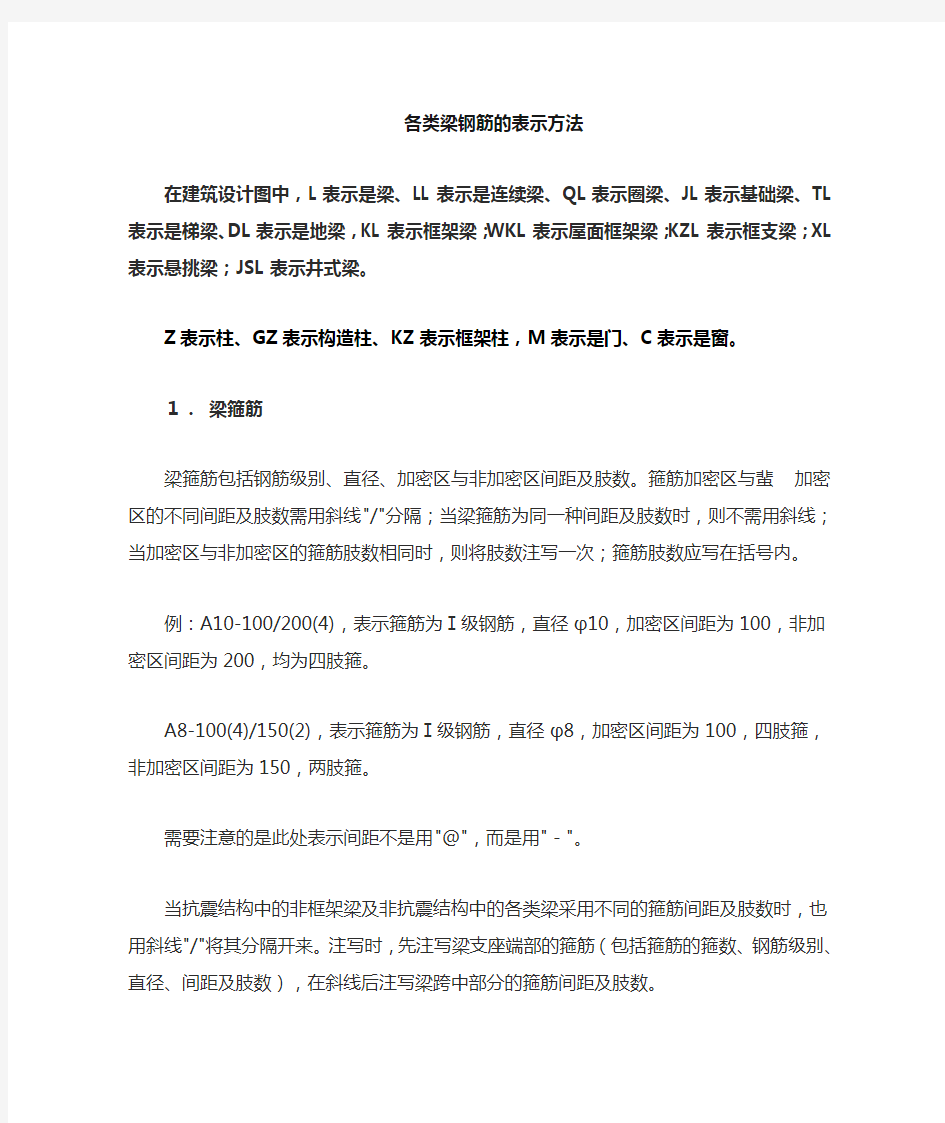 各类梁钢筋的表示方法