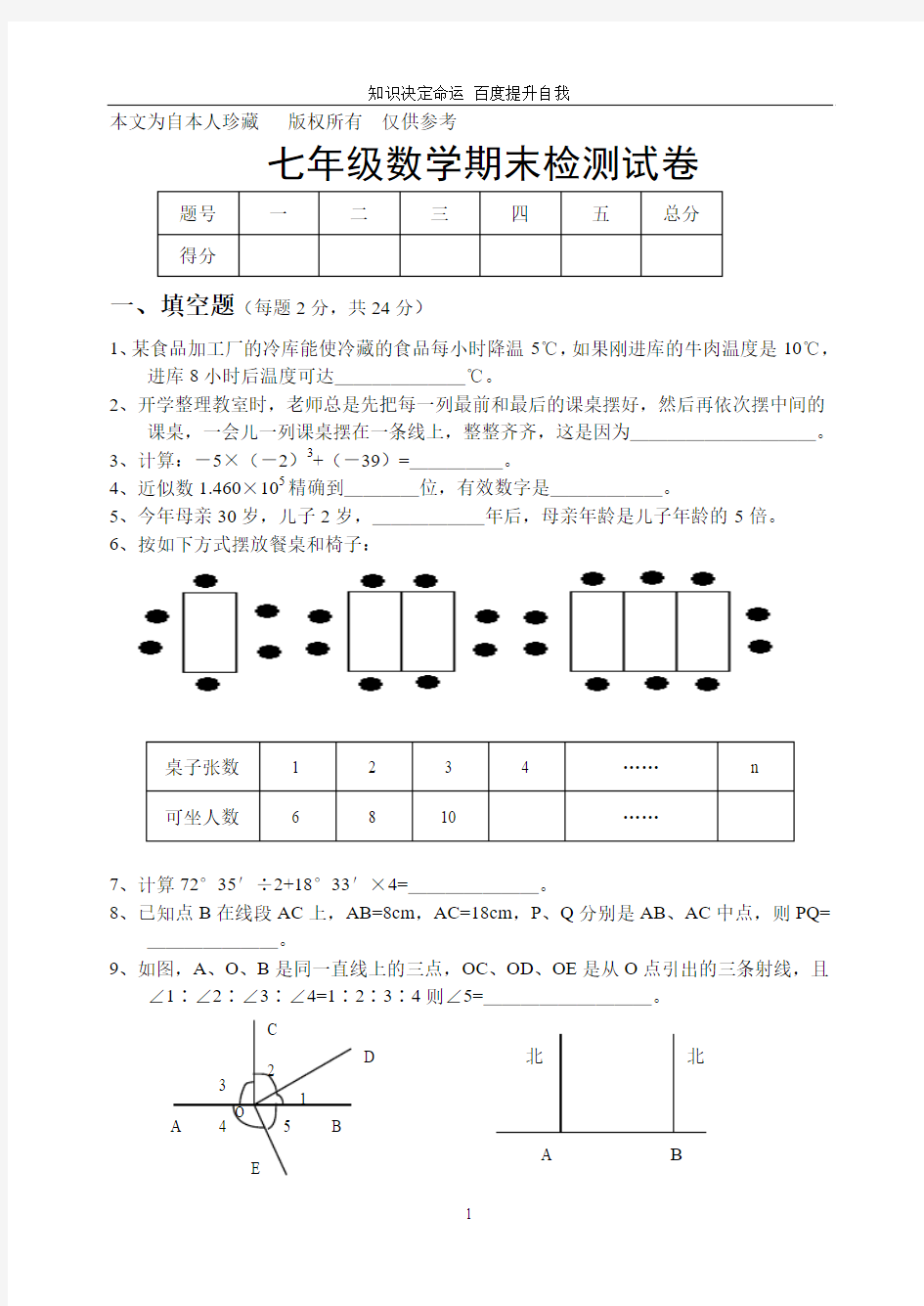 数学f9七年级数学期末检测试卷