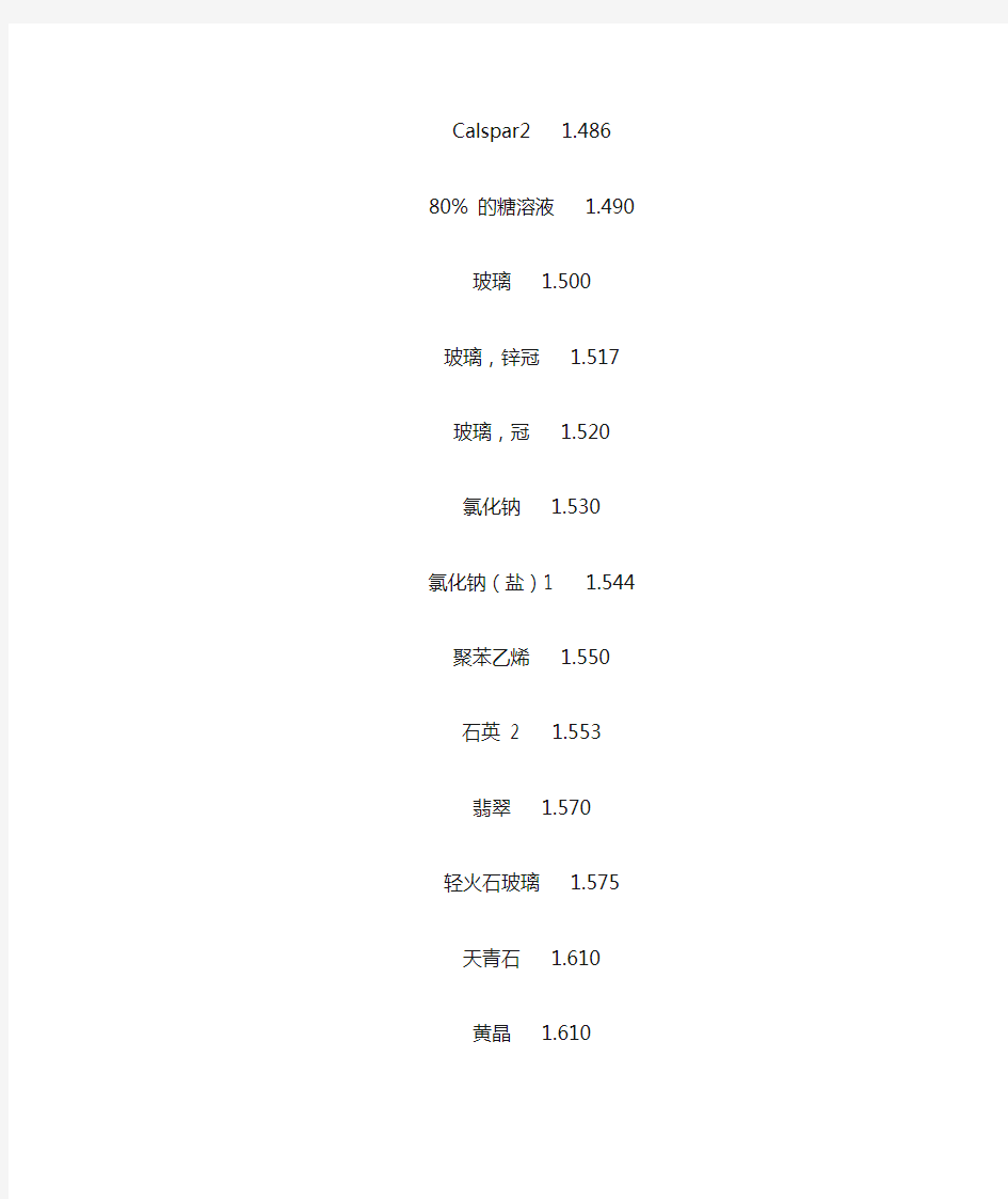 材质常用物体折射率表