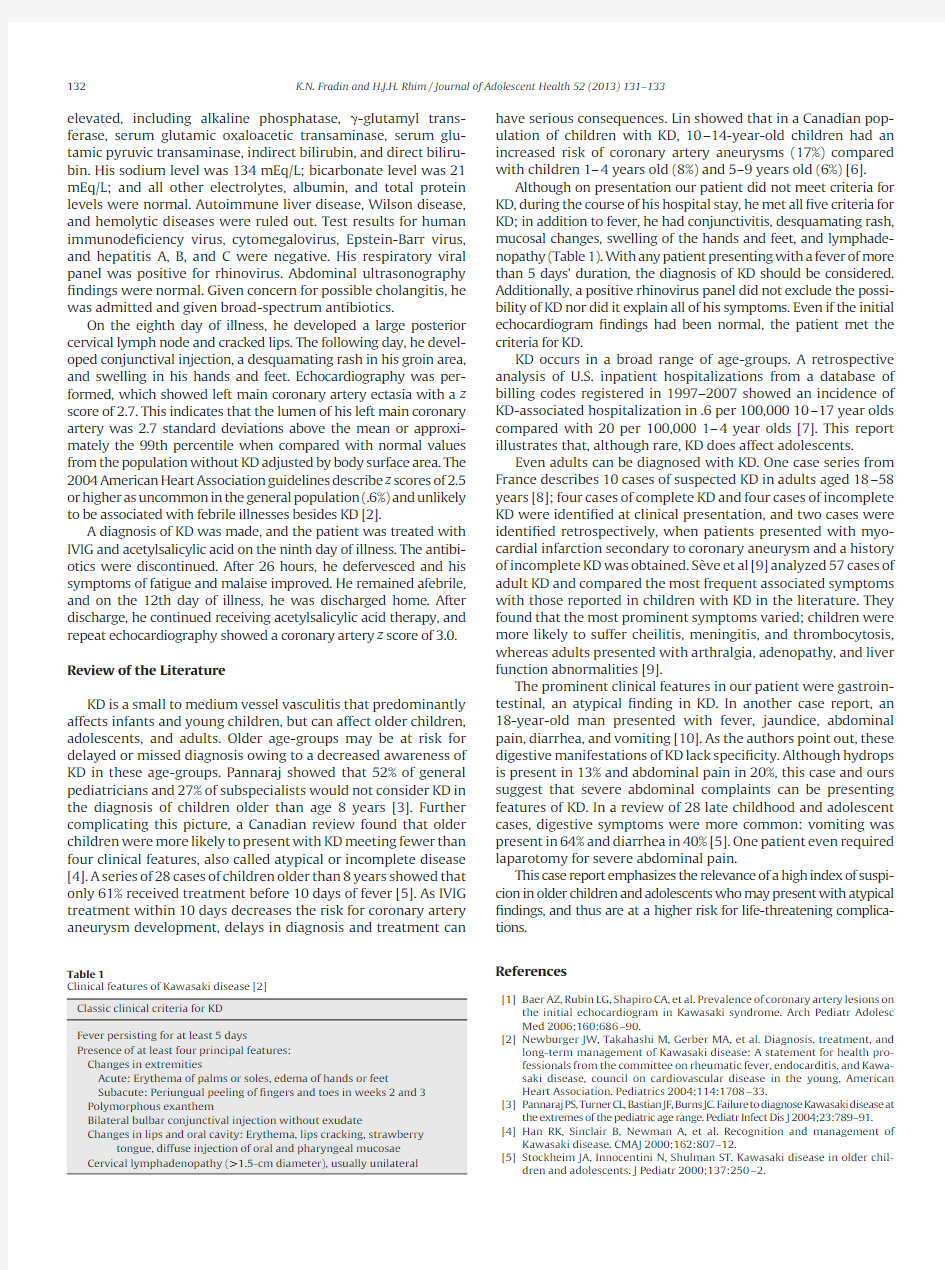 An adolescent with fever, jaundice, and abdominal pain an unusual presentation of Kawasaki disease