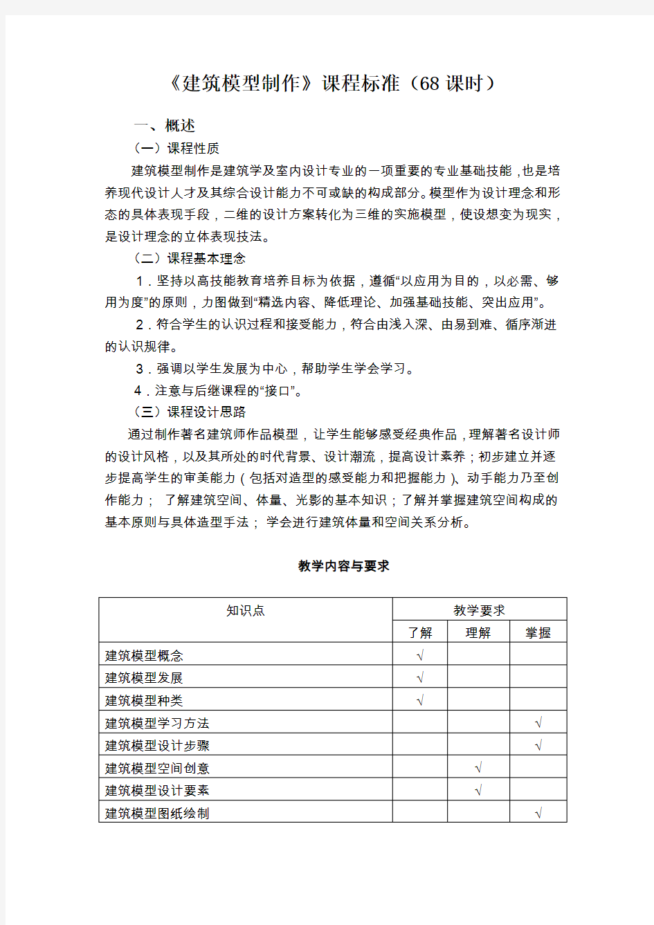 《建筑模型制作》课程标准