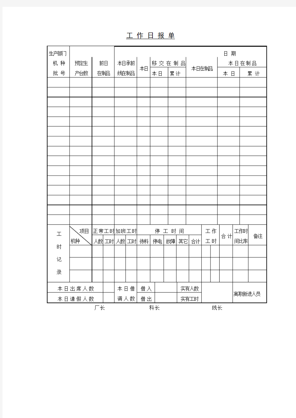 工 作 日 报 单 