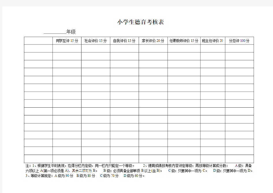 小学生德育考核表