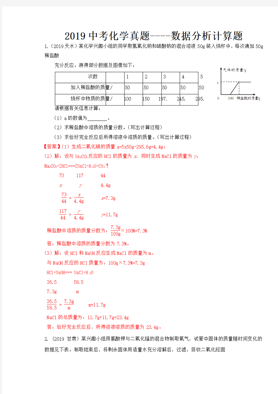 2019中考化学分类汇编数据分析计算题.doc