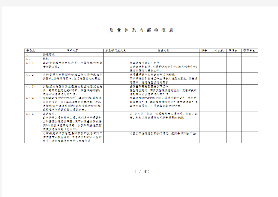 实验室ISO17025内审检查表