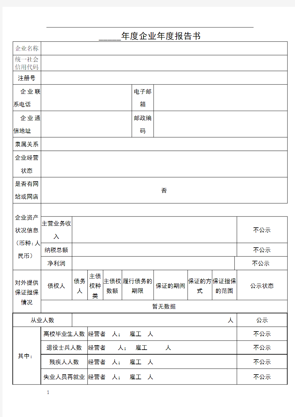 工商企业年度报告模板