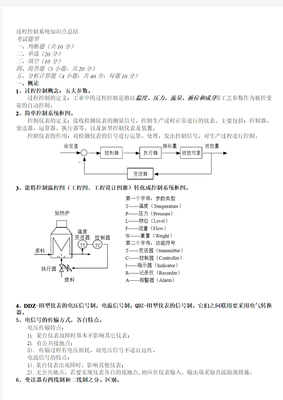 过程控制系统考试知识点总结