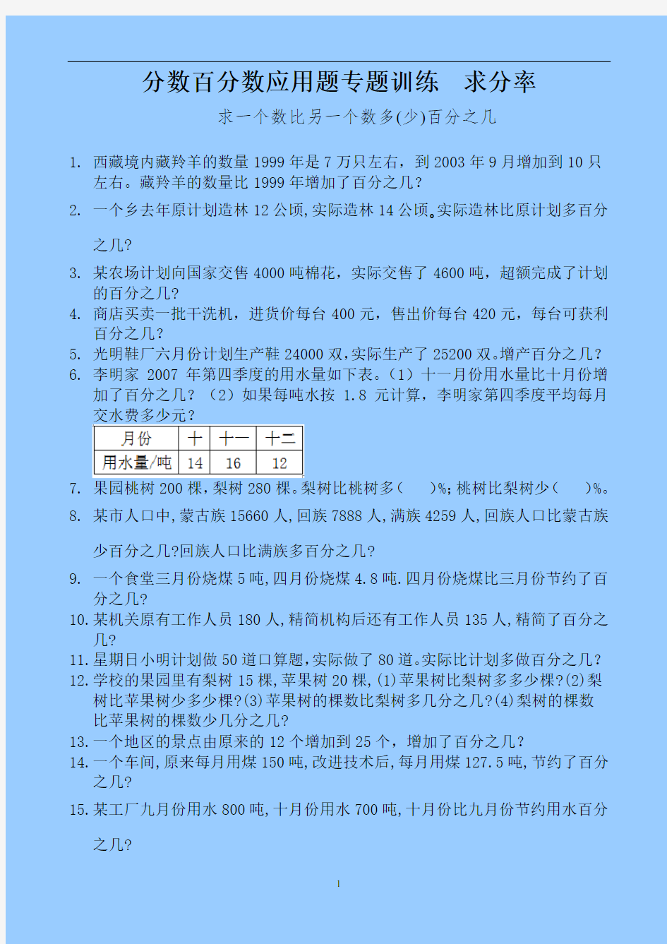 分数百分数应用题专题训练  求分率 (3)