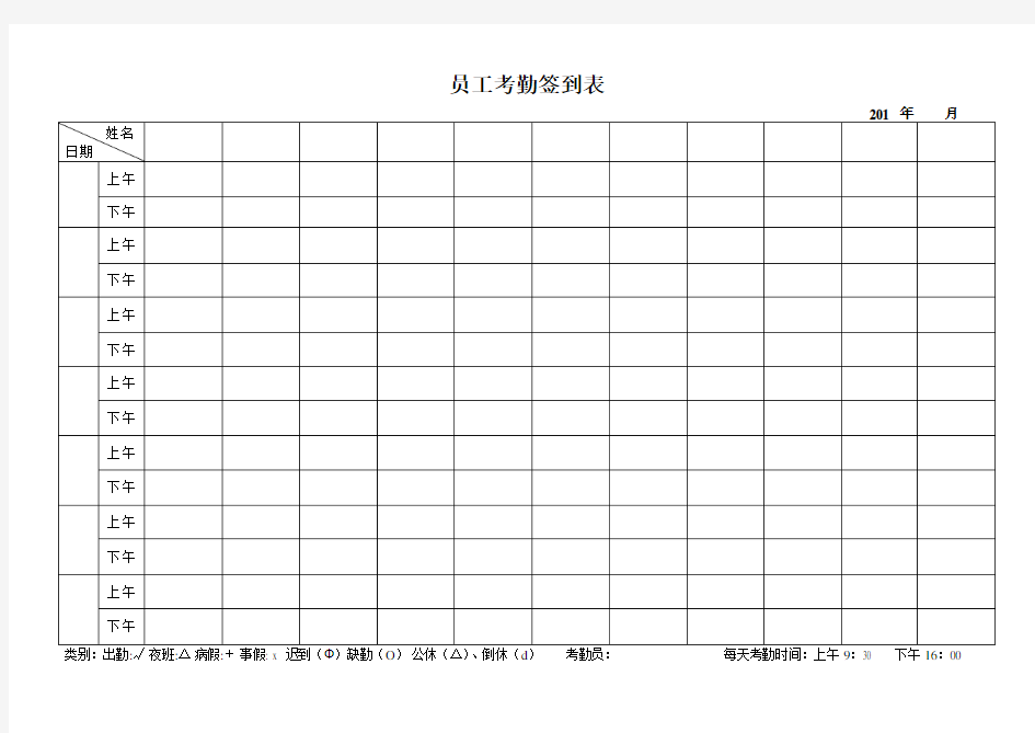 (完整word版)最实用的考勤签到表(上下班签到表)