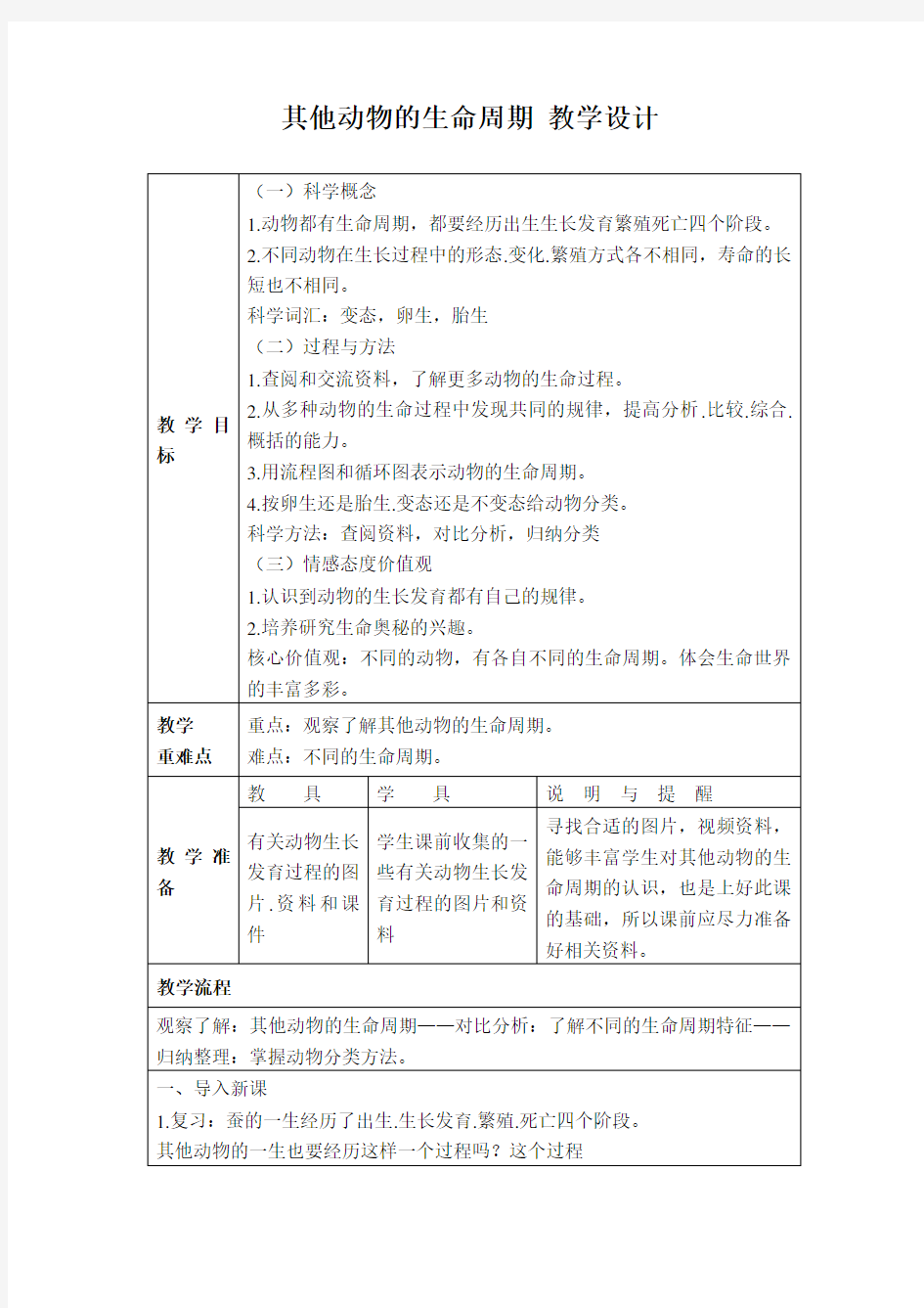 其他动物的生命周期教学设计