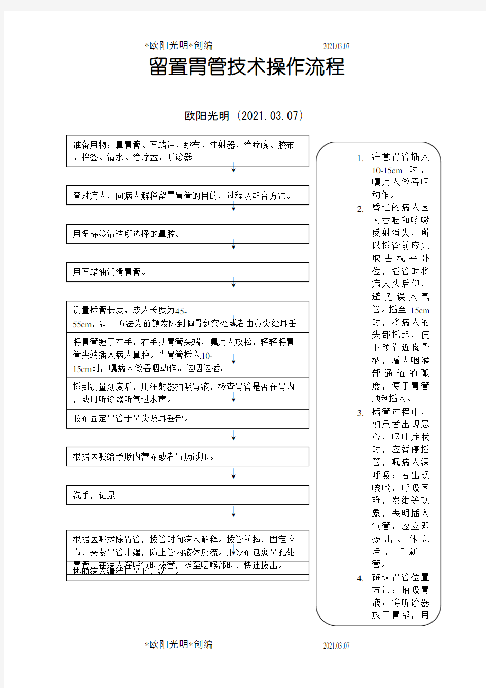 留置胃管技术操作流程之欧阳光明创编