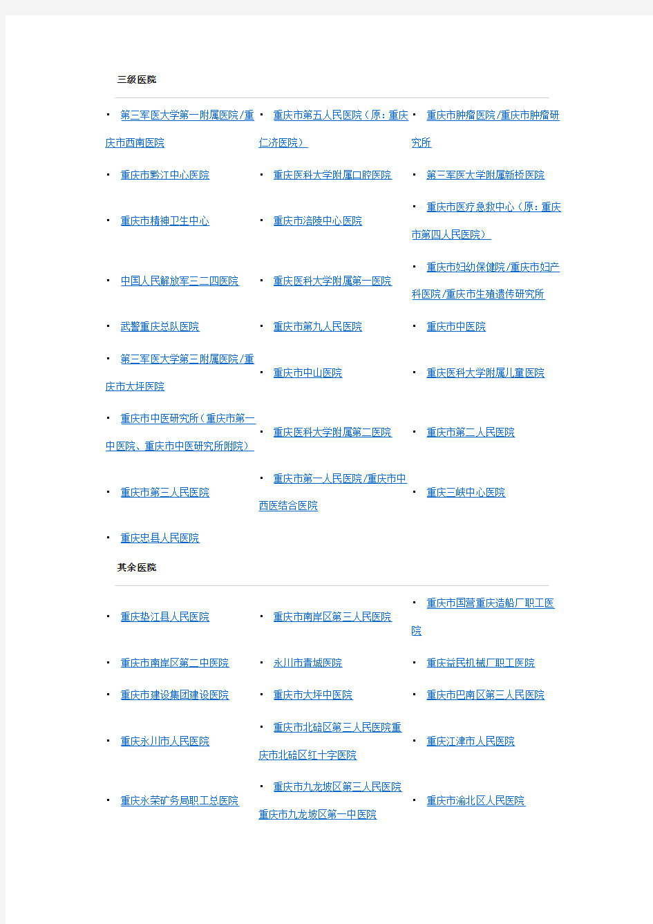 重庆市所有医院一览表