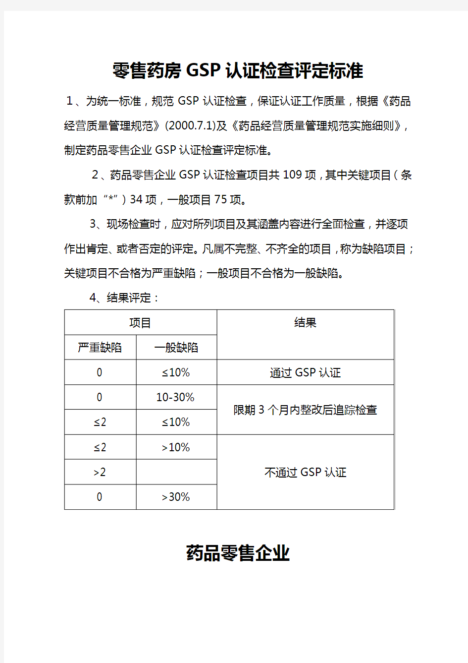 (医疗药品)零售药房GSP认证检查评定标准