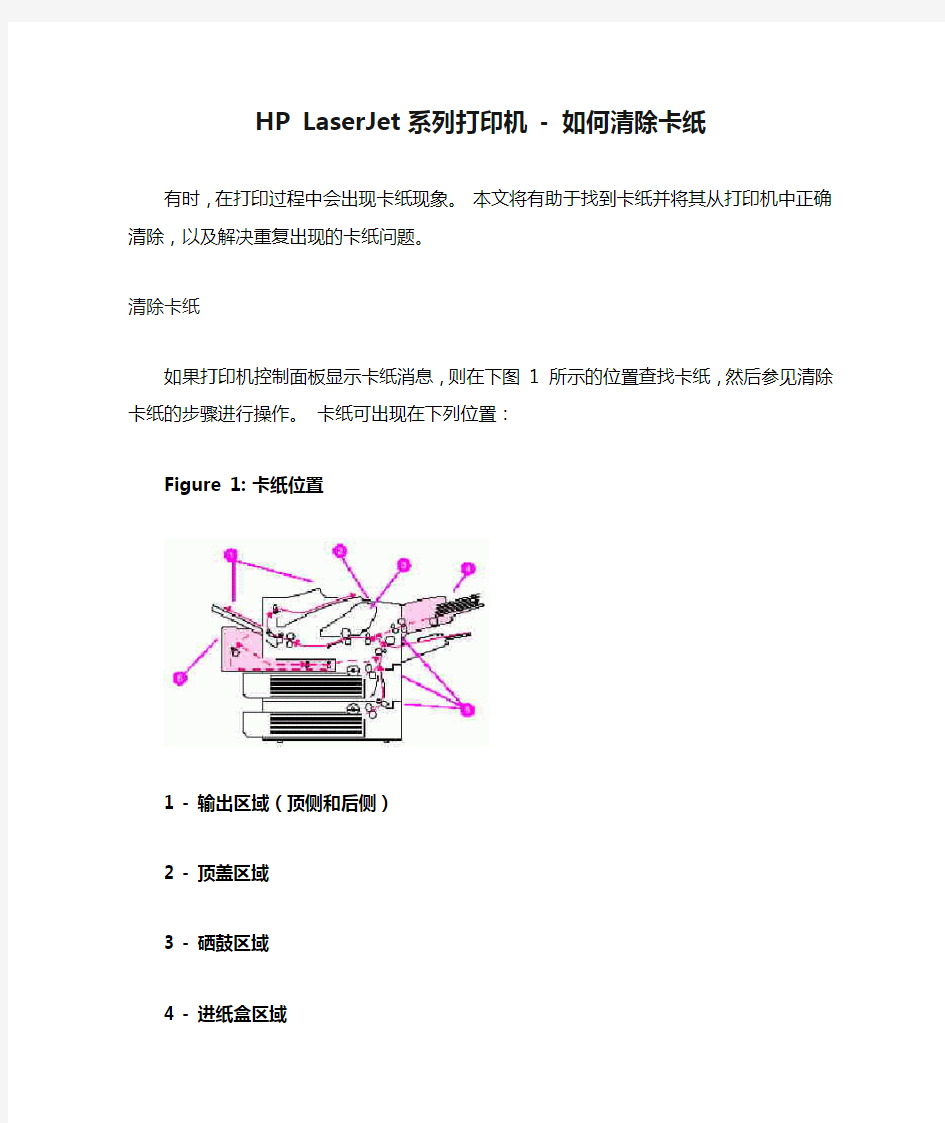 HP LaserJet 系列打印机 - 如何清除卡纸