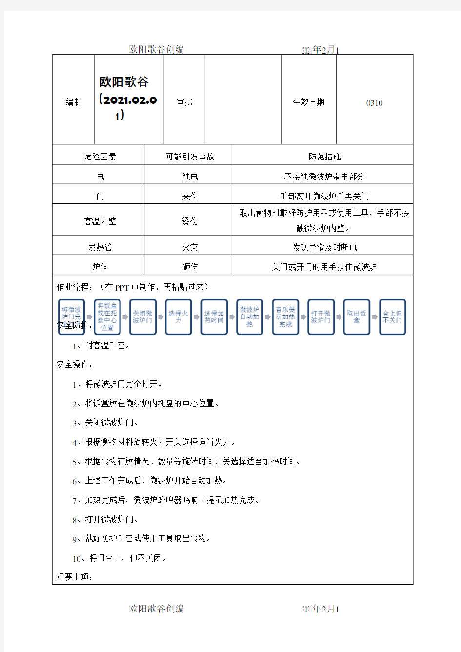 微波炉安全操作规程之欧阳歌谷创作