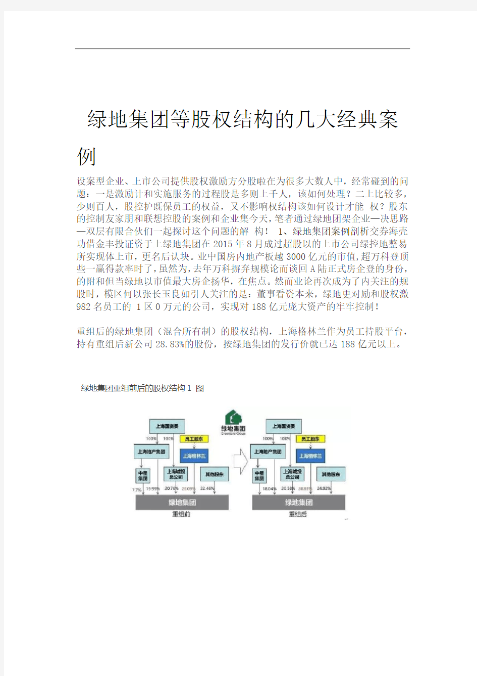 绿地集团等股权结构的几大经典案例