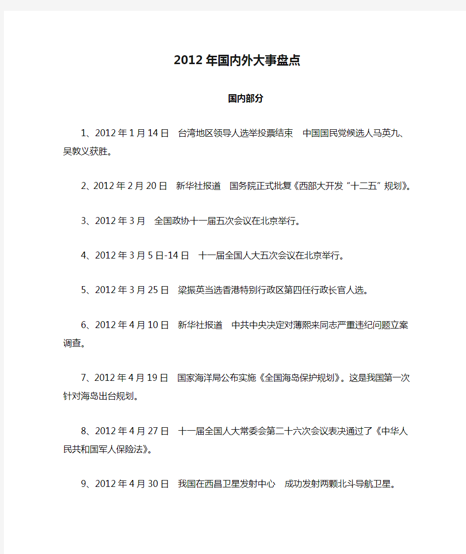 2012年国内外大事盘点