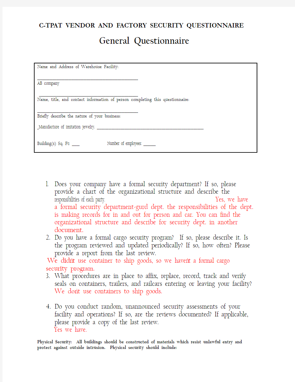 C-TPAT questionnaire