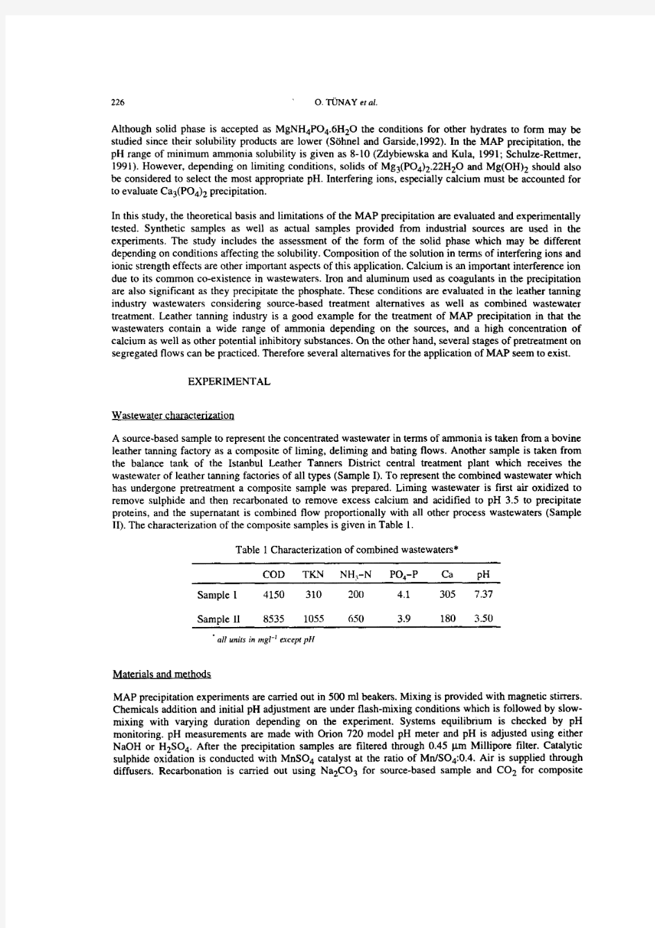 Ammonia removal by magnesium ammonium phosphate precipitation in industrial wastewaters