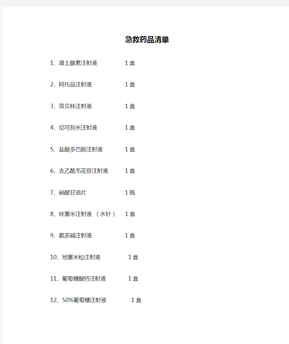 护理室、药房急救药品清单