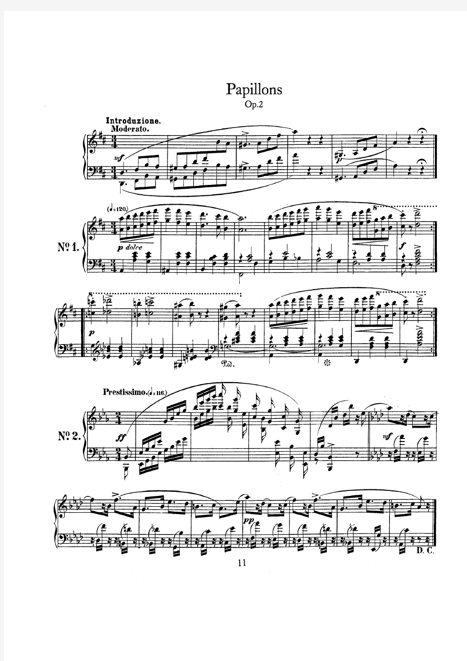舒曼《蝴蝶 》原版钢琴谱