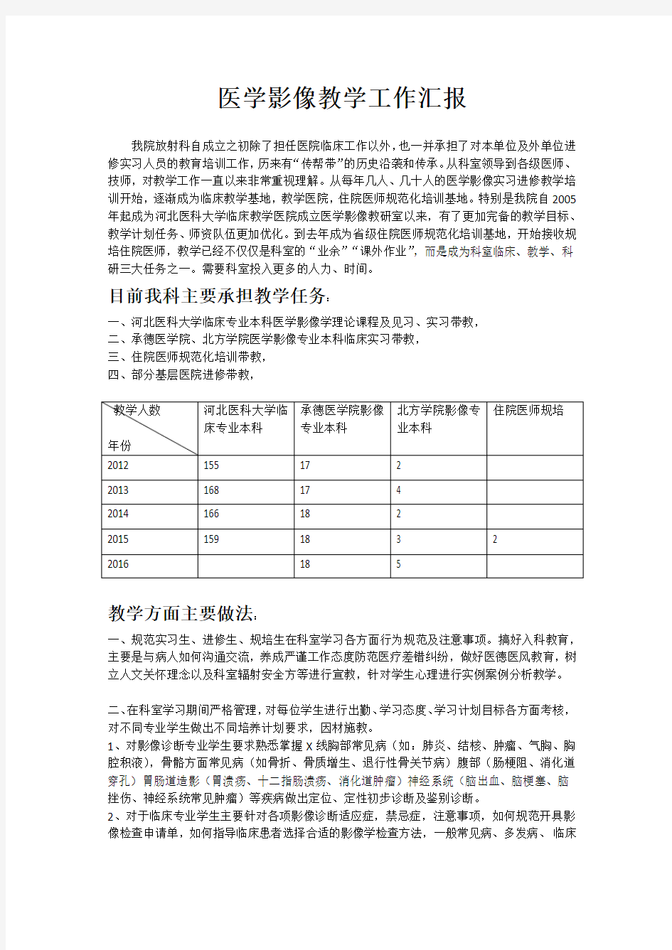 医学影像教学工作总结汇报